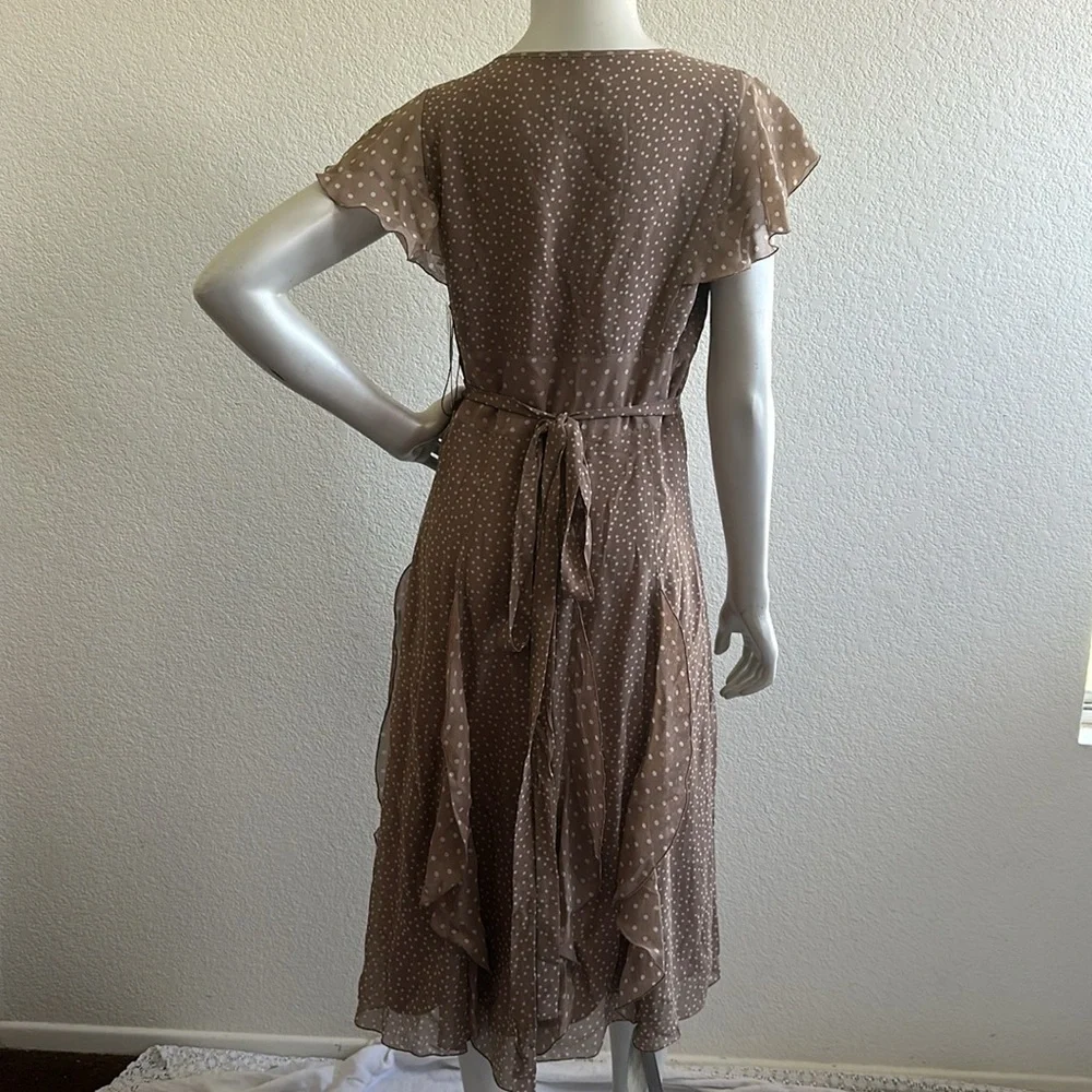 NWT Adrianna Papell Taupe Polka Dot Silk Dress - Picture 7 of 9